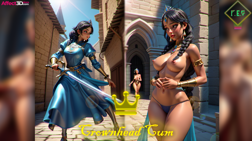 Crownhead Cum by Primal Emotion Games - 2D Animated Pin-ups - Queen poses with sword and naked