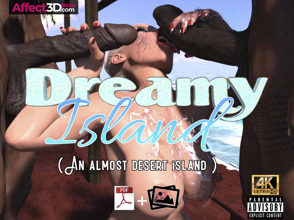 Dreamy Island - An Almost Desert Island - hot adult comic by WentleyNutz - busty blonde stroking and sucking two massive cocks
