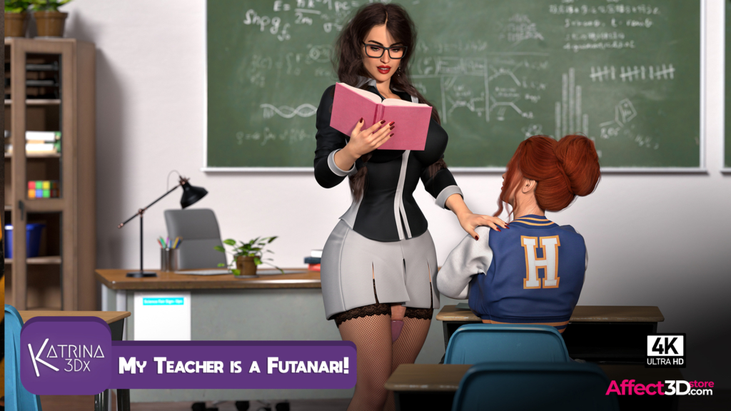 My Teacher is a Futanari! - hot futanari comic by Katrina3DX - busty student intensely listening to futanari teacher