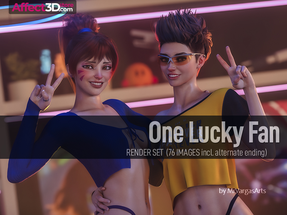 One Lucky Fan - Hot Threesome 3D Porn Comic by MrVargasArts - two hot babes smiling after getting their holes filled
