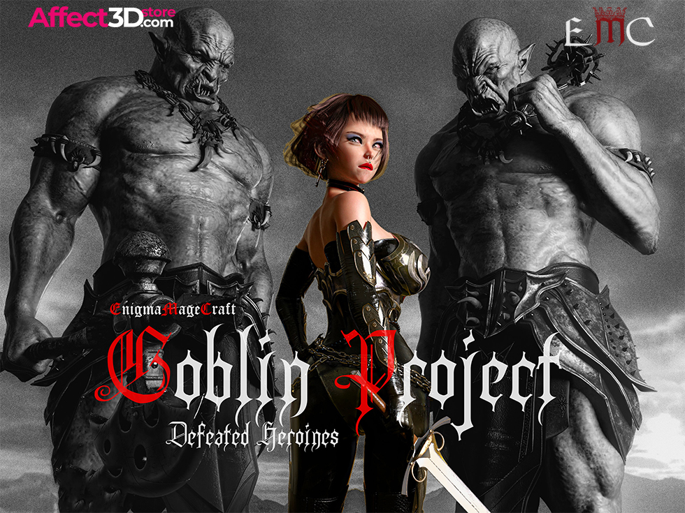 Goblin Project (Heroines Defeated) by Enigma Mage Craft - 3D Porn Pin-ups - Two hung orcs surround a big tits babe