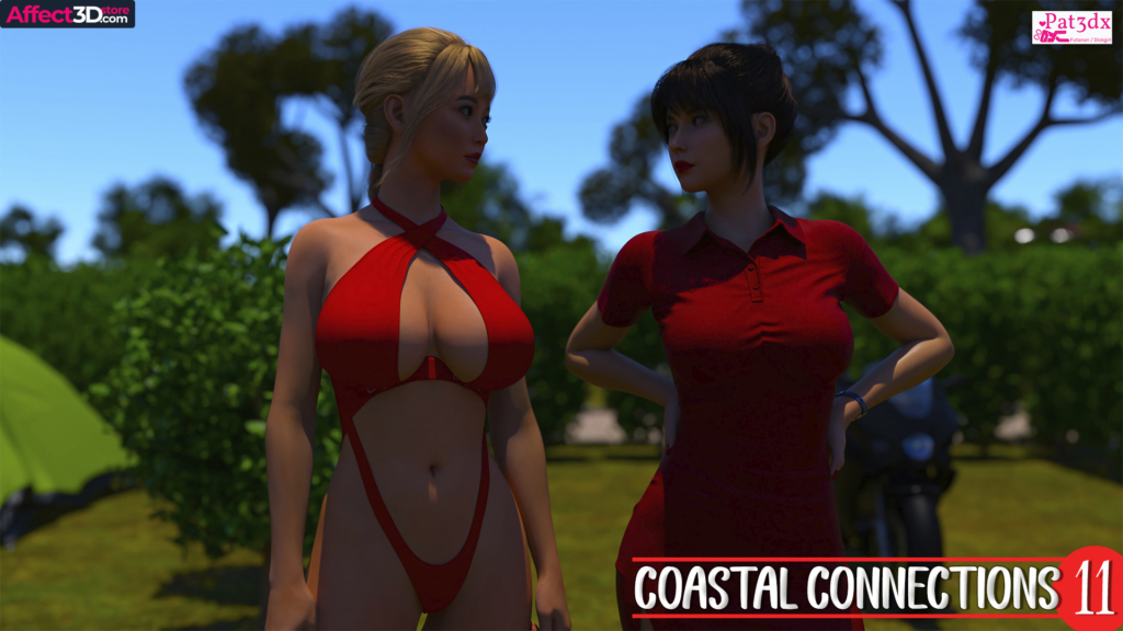 Coastal Connections 11 - 3D adult futanari comic by Pat - two busty babes getting ready to have some fun on the campsite
