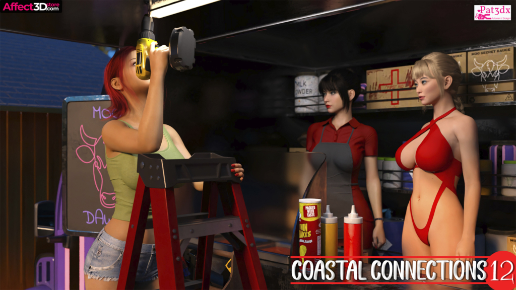 Coastal Connections 12 - 3D adult comic by Pat - three hot babes chatting it up before the other babes arrive at the food truck