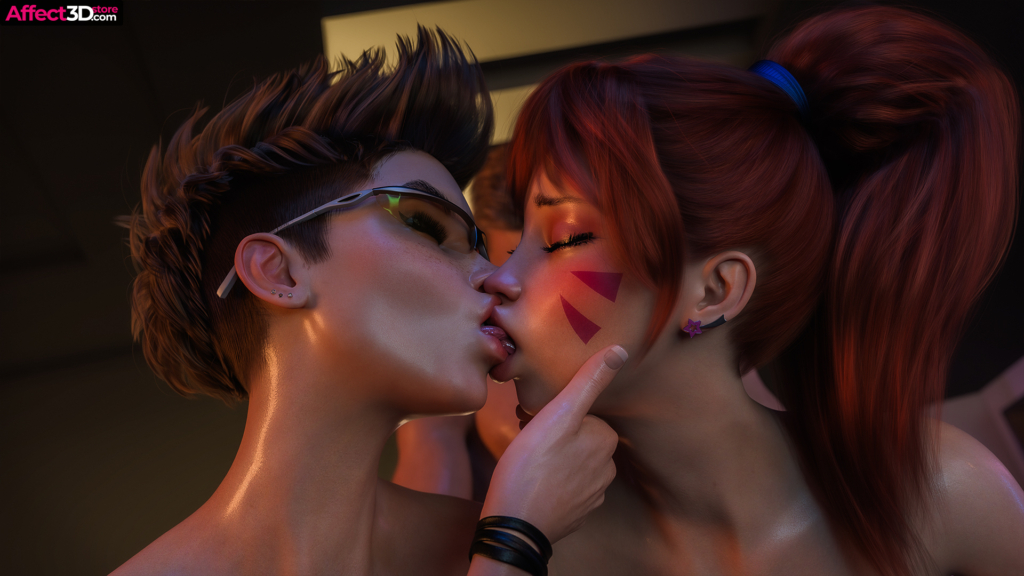 Hot Threesome 3D Porn Comic by MrVargasArts - One Lucky Fan - horny babes locking lips whilst fooling around with a horny guy with a massive cock