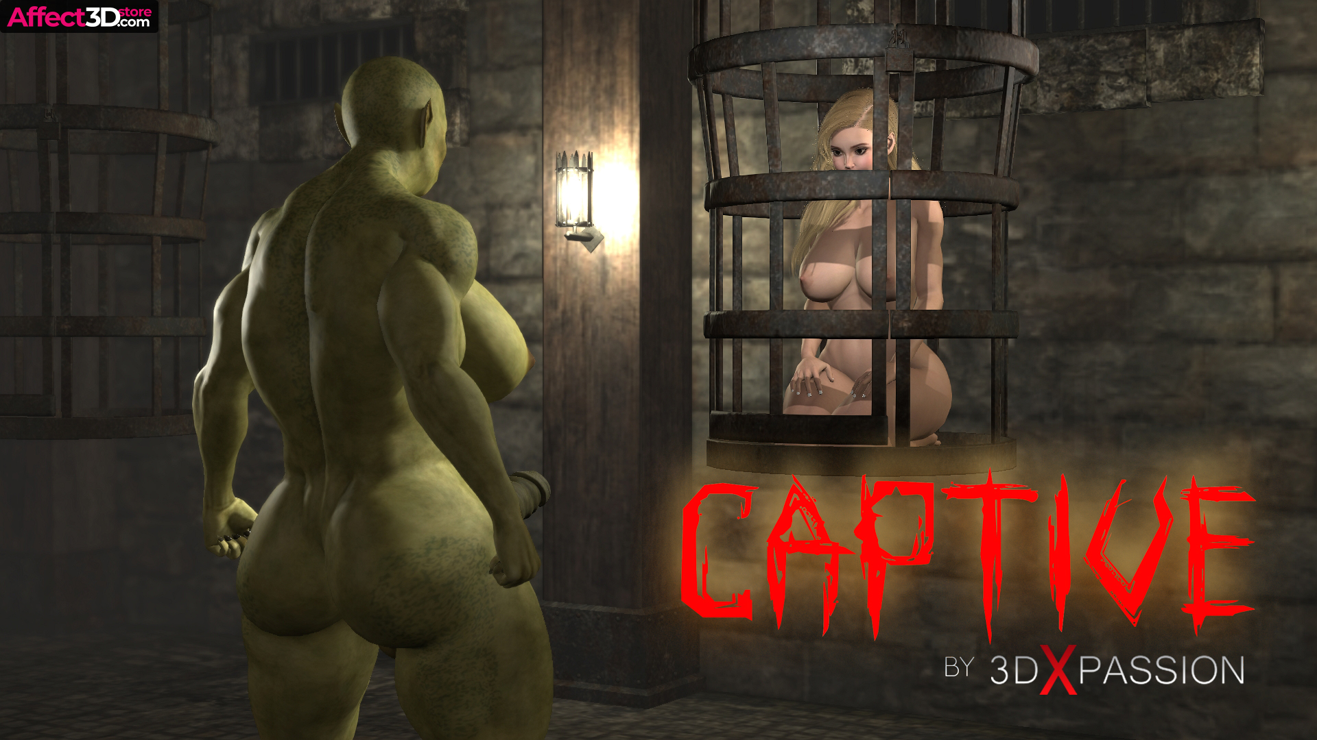 Captive - 3D futanari animation by 3DXPassion - busty blonde anticipating what the futa Orc wants to do to her