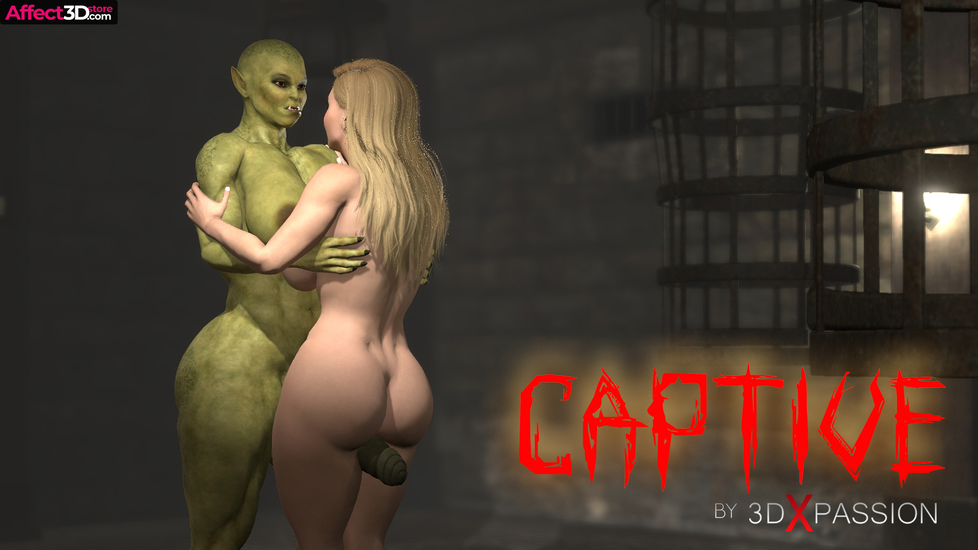Captive - 3D futanari animation by 3DXPassion - futa Orc embracing busty blonde before having some naughty fun